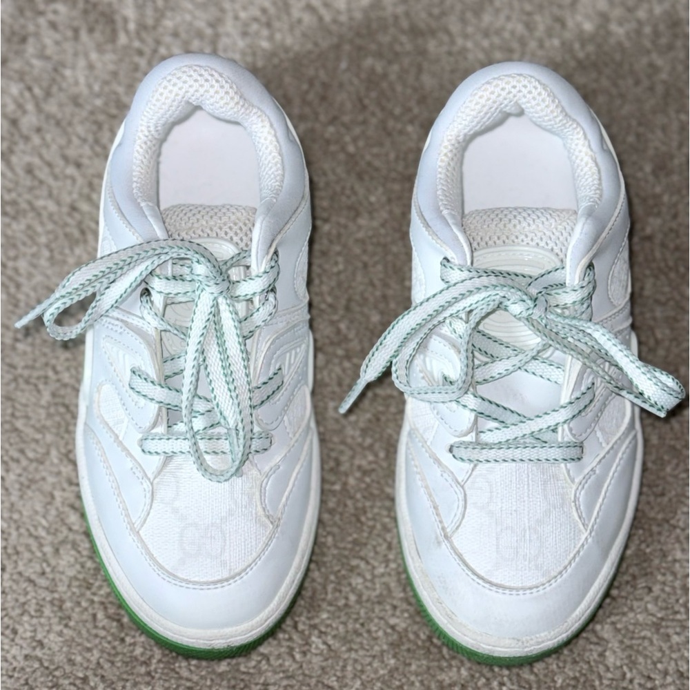 Gucci Kids White and Green Low-Top Sneakers